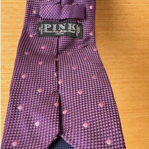 PINK by Thomas Pink Purple Silk Tie with Pink Polka Dots - Made in England